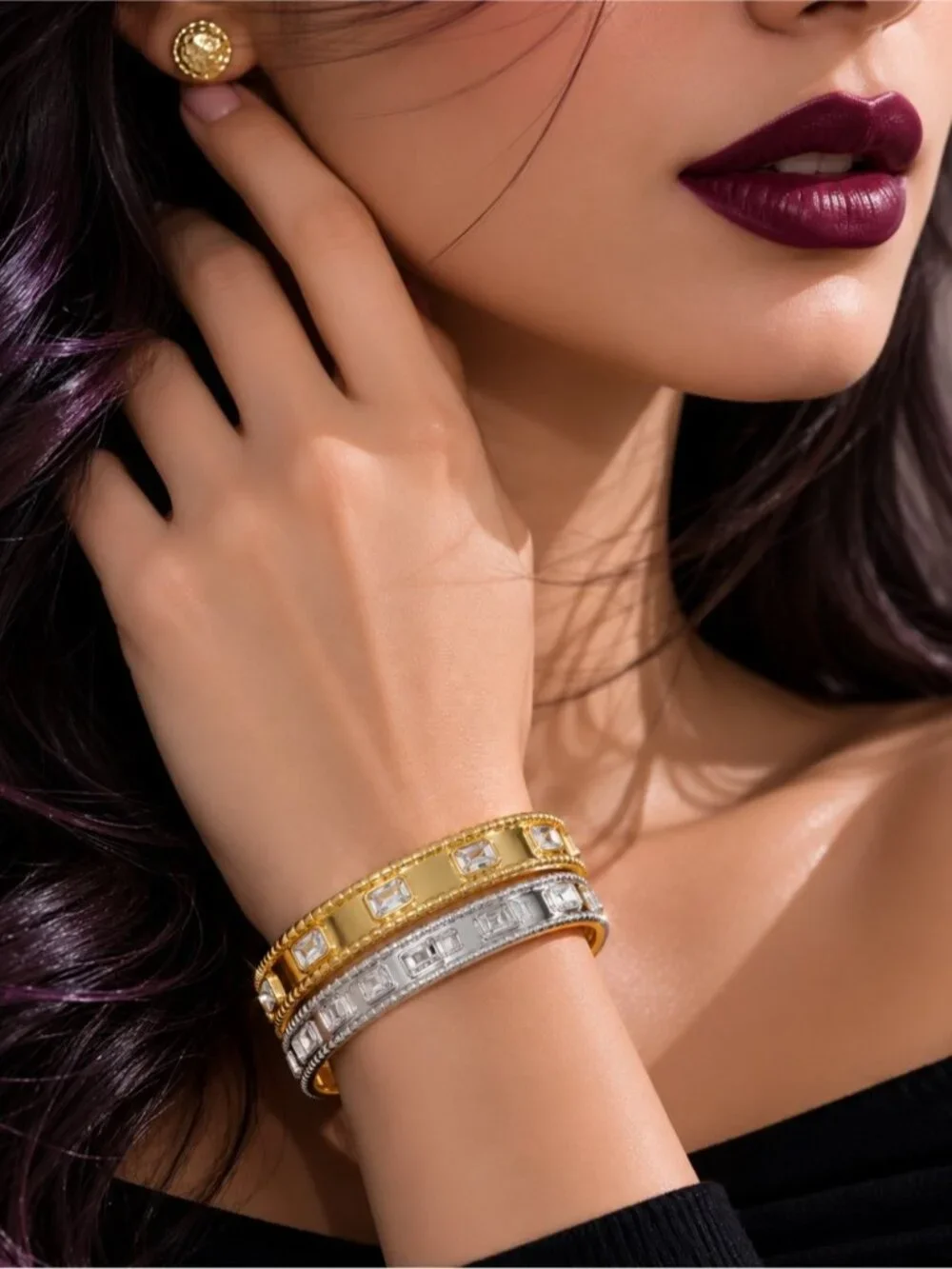 Gold plated Crystal-Trim Bangle Bracelet